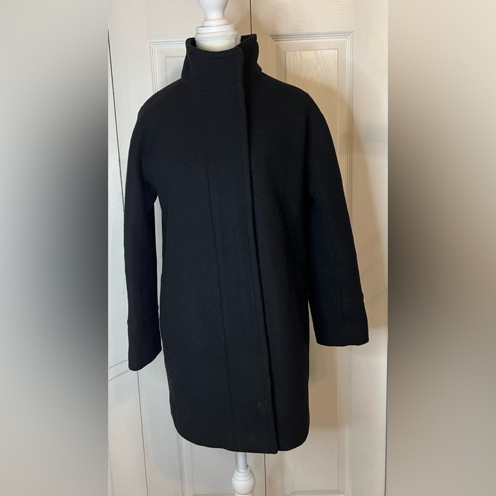 J Crew Factory Black Wool Blend Coat 6P Petite Classic Dress Jacket